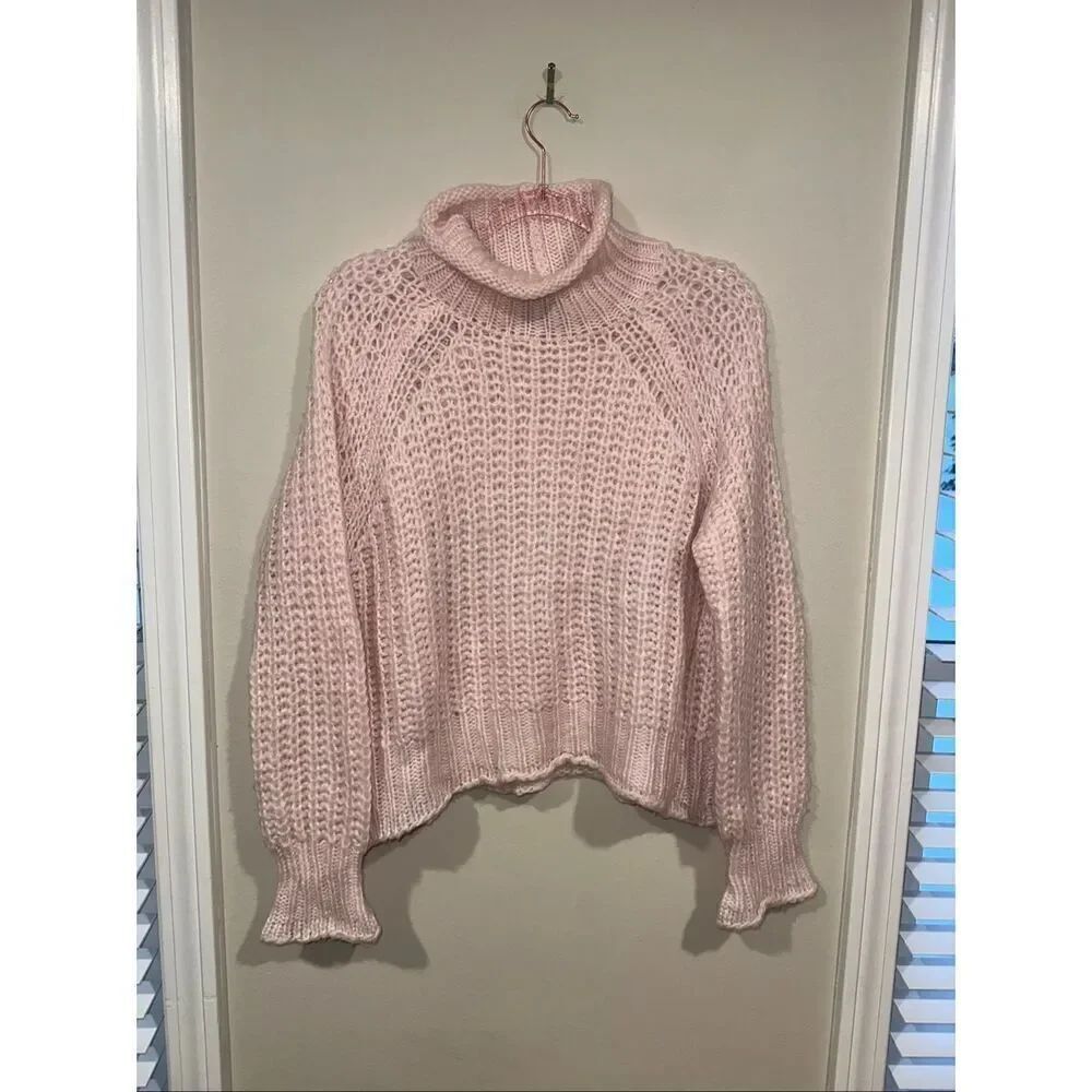 Wooden Ships Pink Tara Rails Chunky Loose Knit Mockneck Sweater S/M